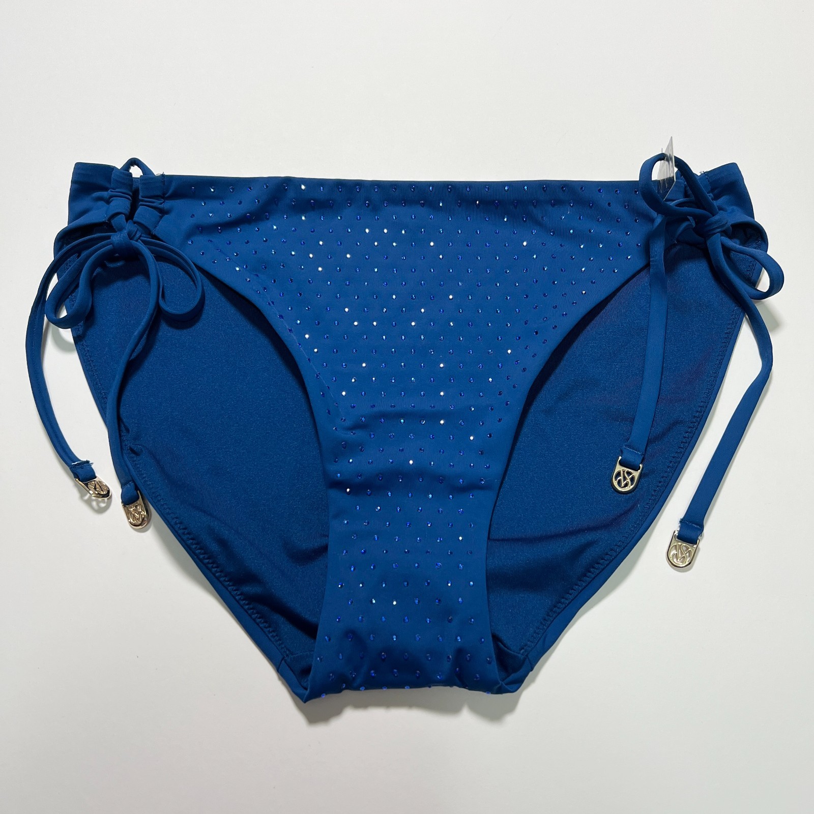 Victoria Secret XL Bikini Bottom DOUBLE Side Tie Shine Sapphire Blue