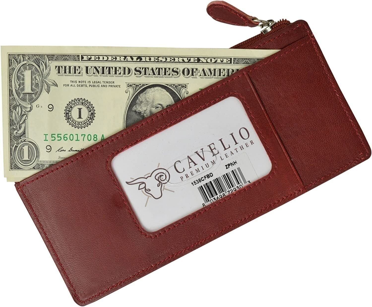 Cavelio Leather Thin Vertical Stacker Card Case Wallet with ID Window
