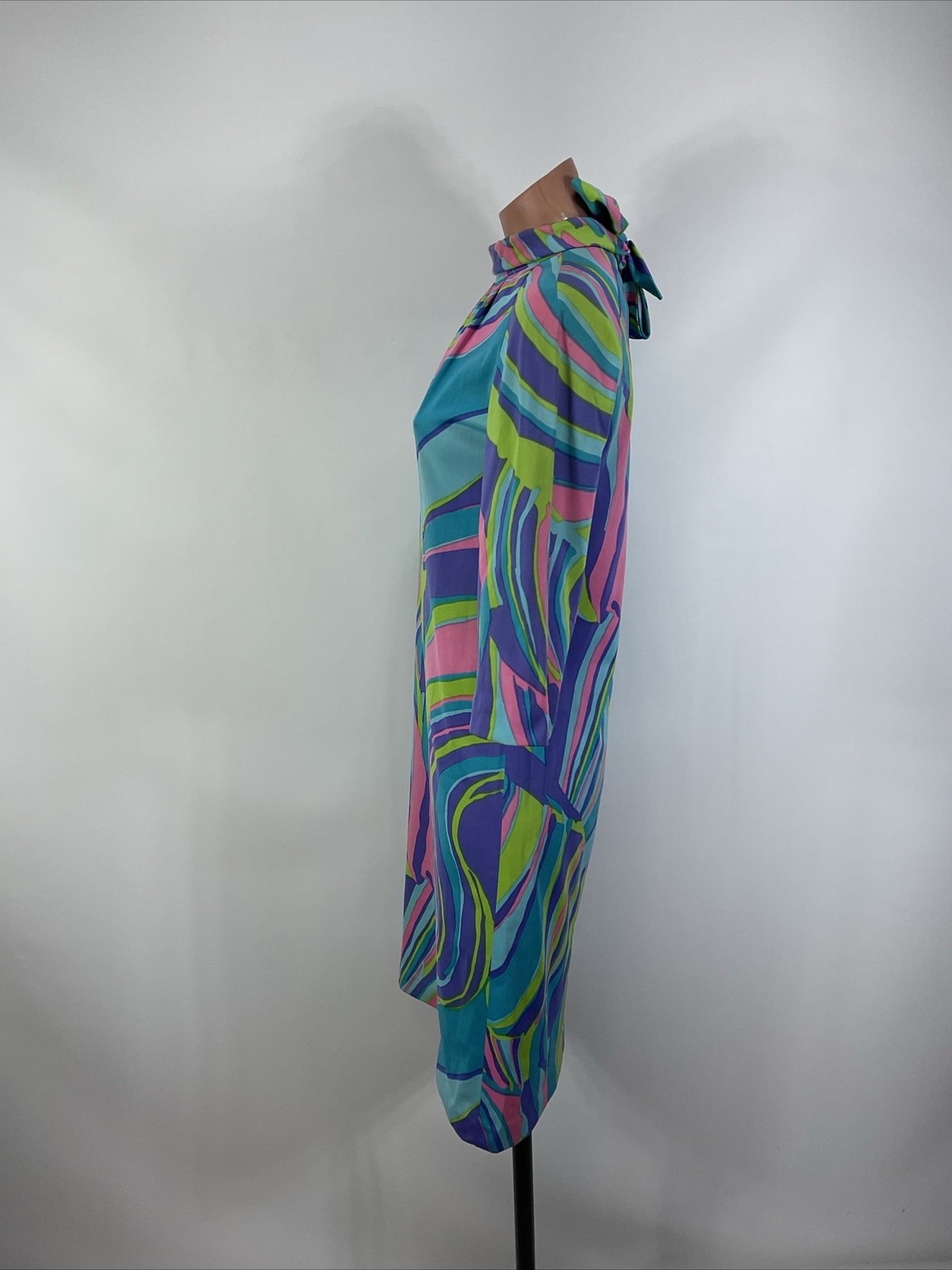 Vintage 1960s Domani Polyester Knit Dress Mod GoGo Scarf Psychedelic UNION MADE