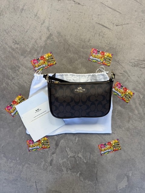 NEW Nolita 19 in Signature Canvas – from Coach Outlet – gold/walnut/black