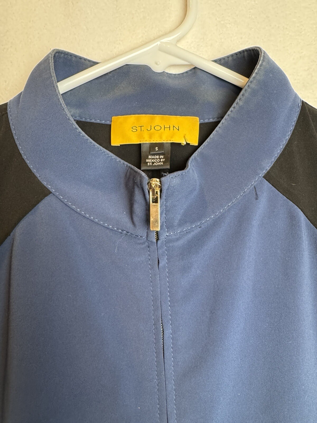 Vtg St. John Yellow Label Blue And Black Zip Bomber Jacket S