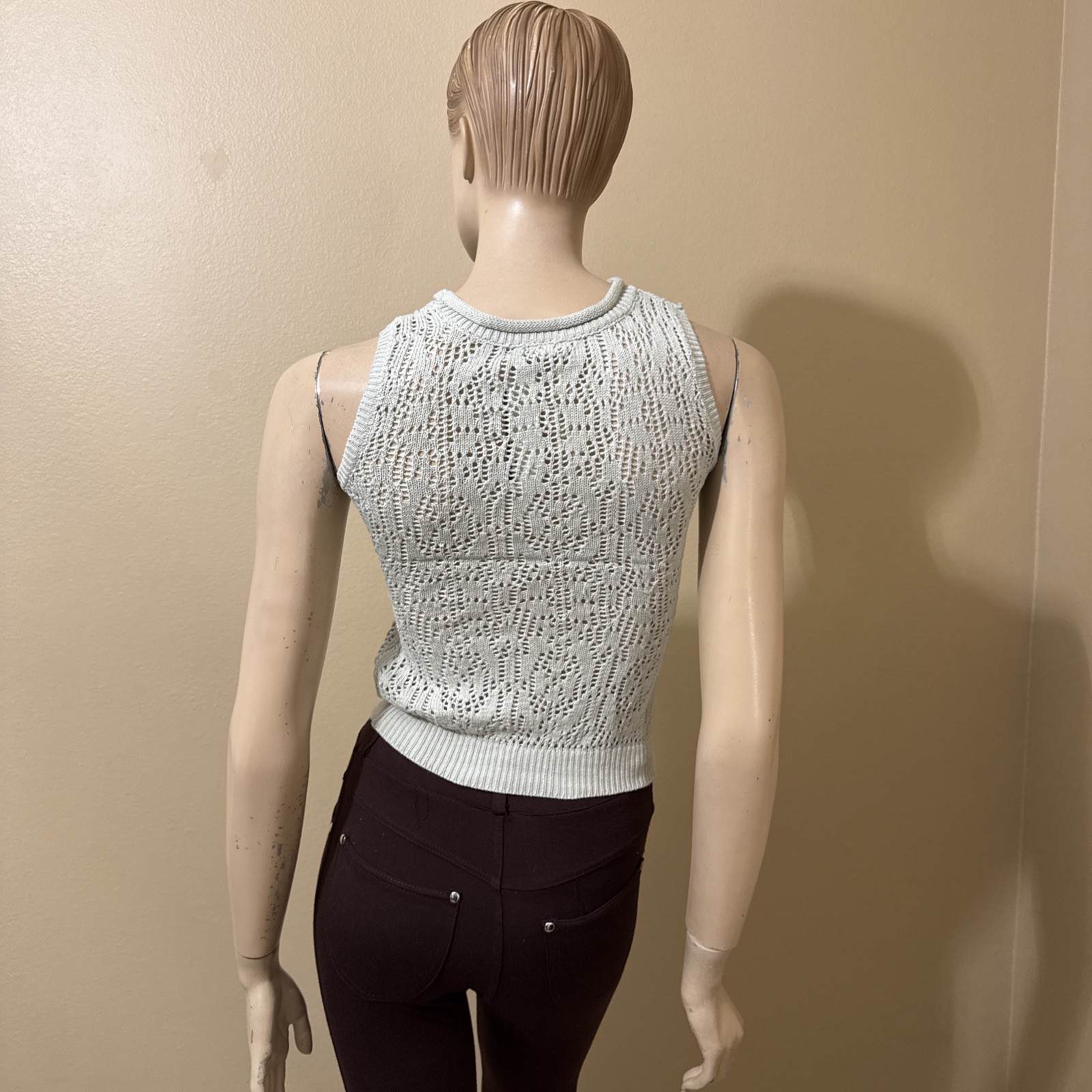 Women’s Light Blue Cotton Casual Stretch Buckle Knitted Pocket Size M/L Blouse