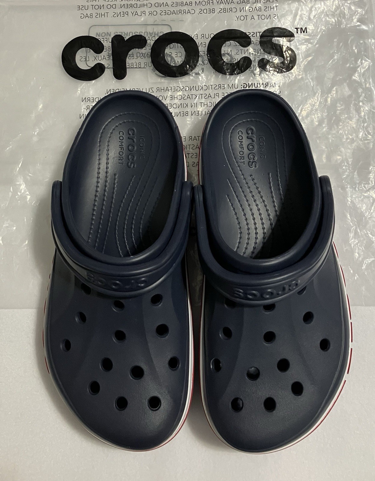 Unisex Adult Crocs Bayaband Comfort Clog 205089-4CC Blue w White Red Logo M7 W9