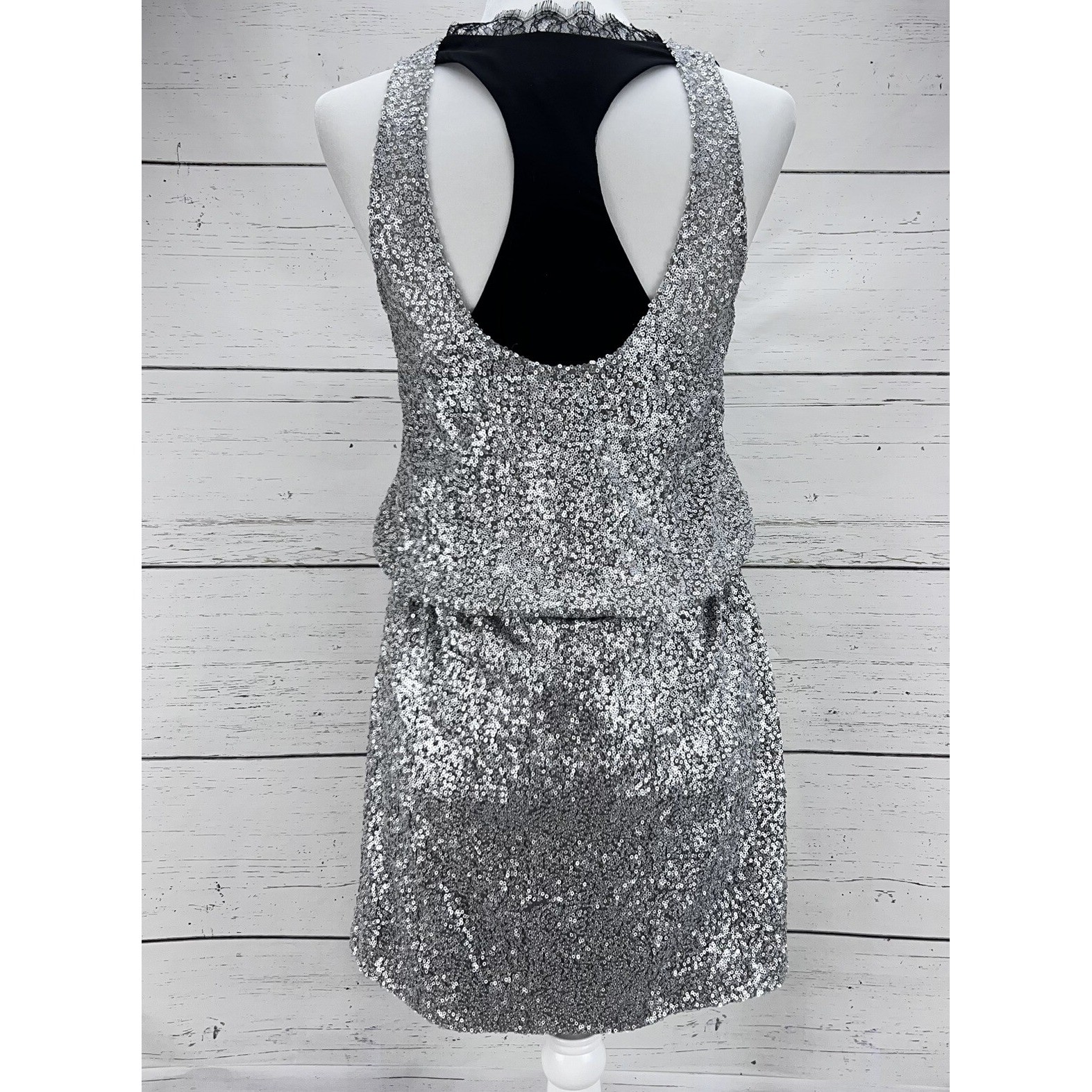 Robert Rodriguez Cocktail Silver Sequin Party Dress Size 4 Silk Sleeveless Mini