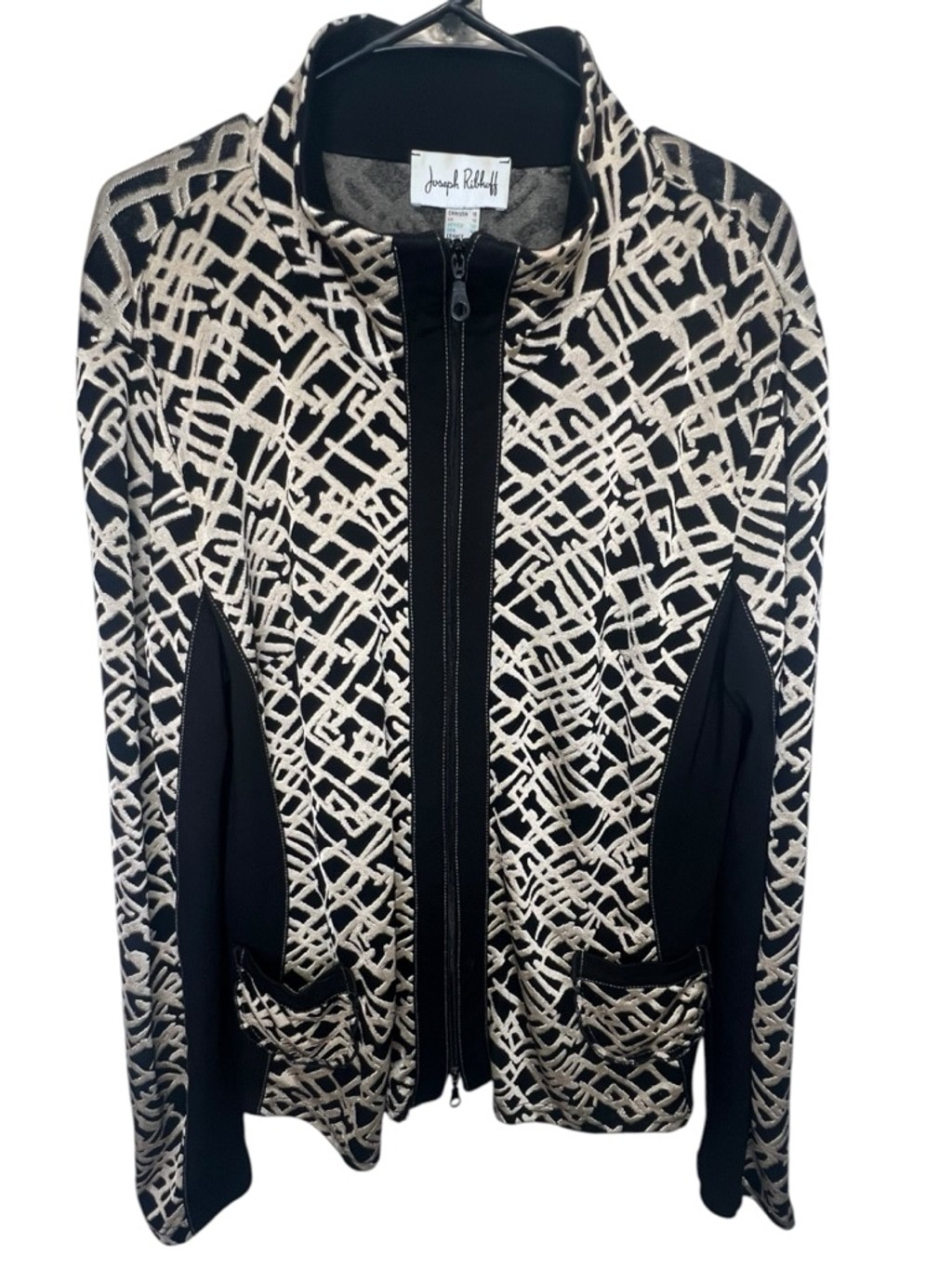 Joseph Ribkoff Black And White Abstract Print Front Zip Jacket