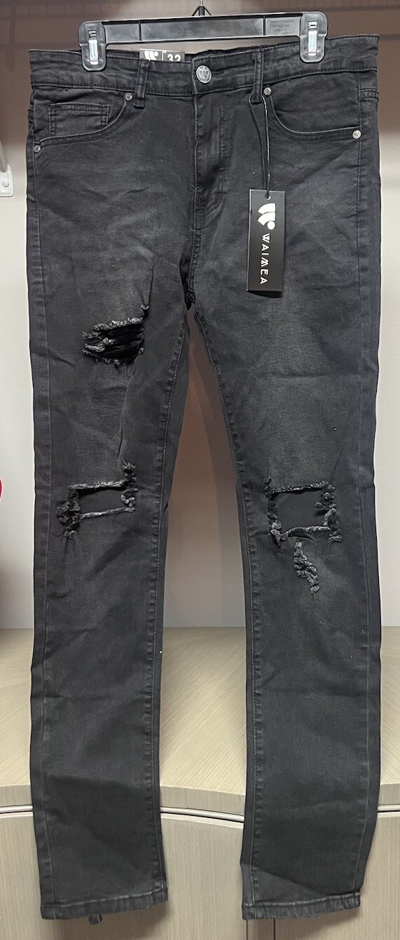 WAIMEA Black Distressed Lycra Stretch Jeans Men Skinny Fit 32×32 “New With Tags”