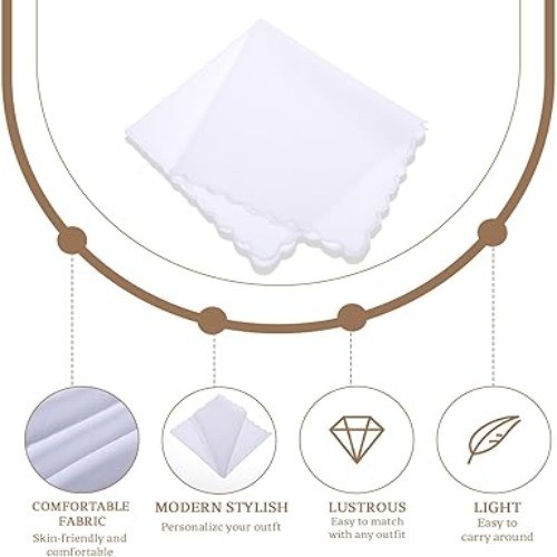 5 Pcs Cotton Handkerchiefs White Scalloped Hankies Large Pocket Square, New, USA