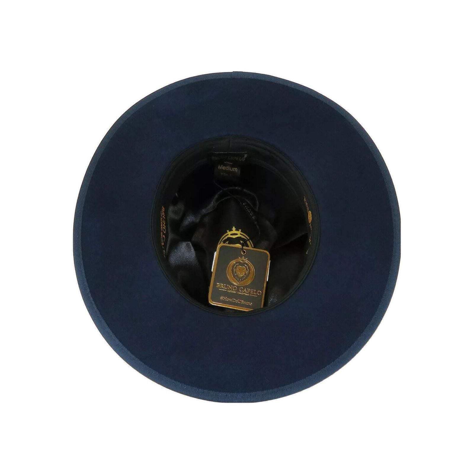 Men Bruno Capelo Hat Australian Wool Pinch Front Fedora Wesley WE974 Navy Gold