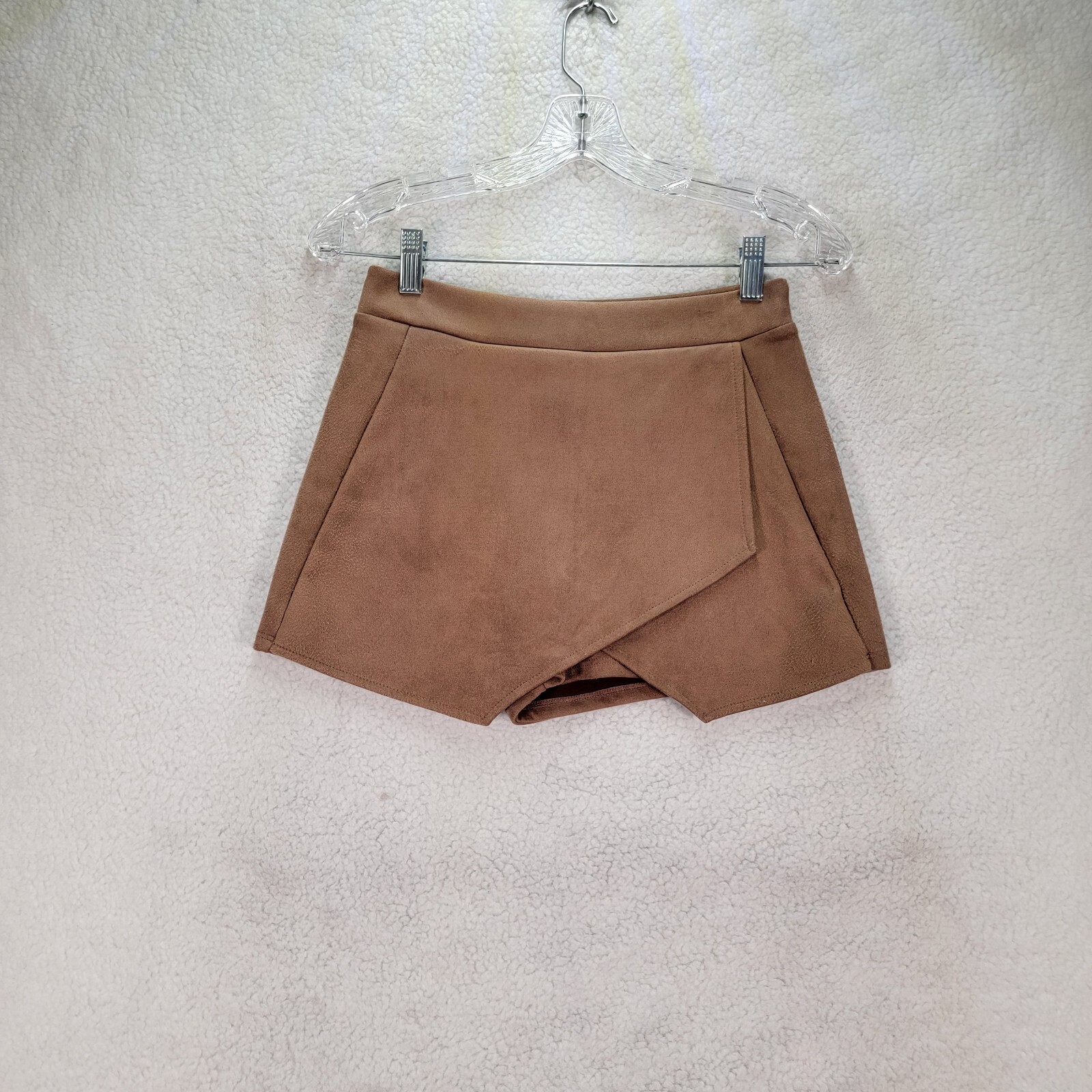 Fawn Brown Faux Suede Pull On Clubwear Mini Sexy Skort Womens Skirt Size S