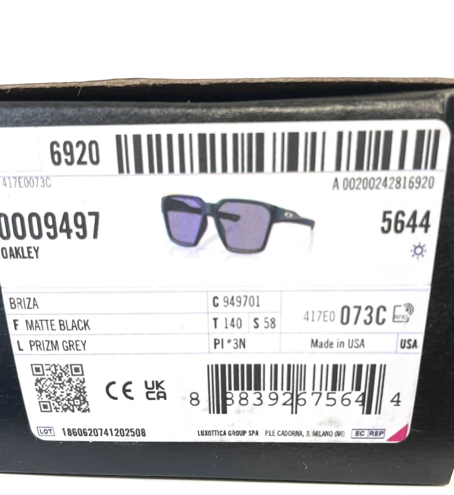 NEW Oakley BRIZA Sunglasses OO9497-0158 Matte Black Frame W/ PRIZM Grey Lens
