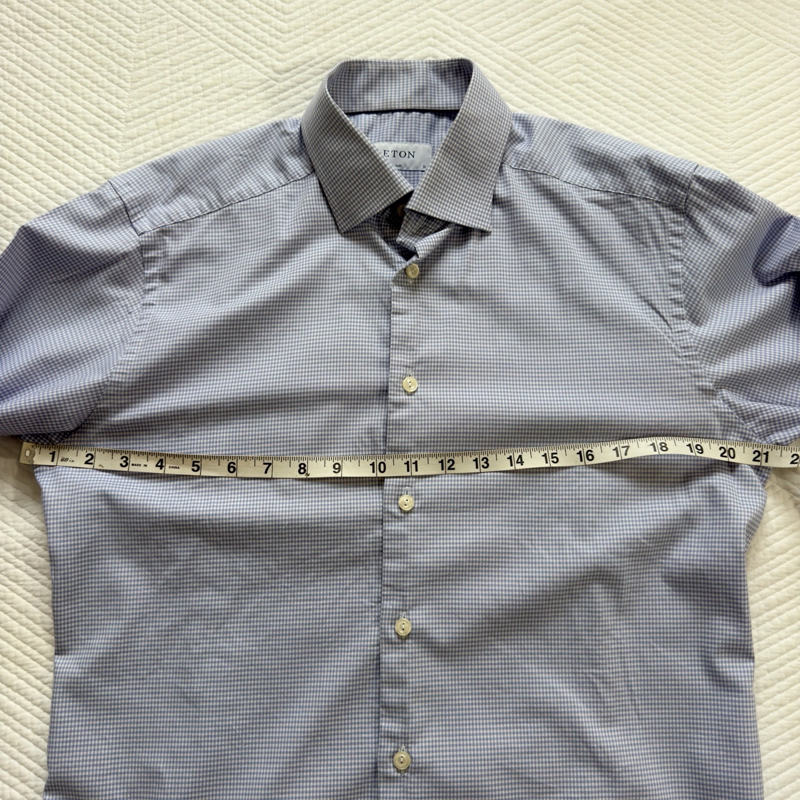 Eton Men’s Slim Blue/White/Violet Check Non-Iron Cotton Dress Shirt Button 16/41