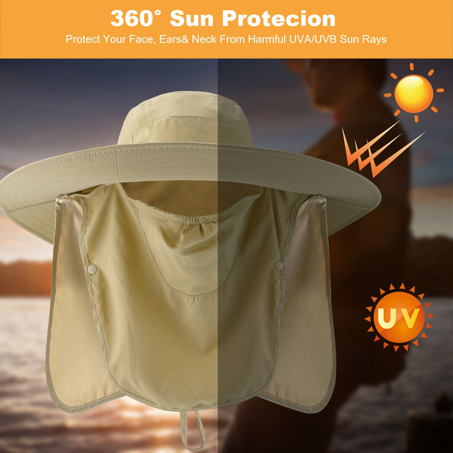 Wide Brim Sun Hat UV Protection Bucket Cap For Hiking Camping Fishing Safari Men