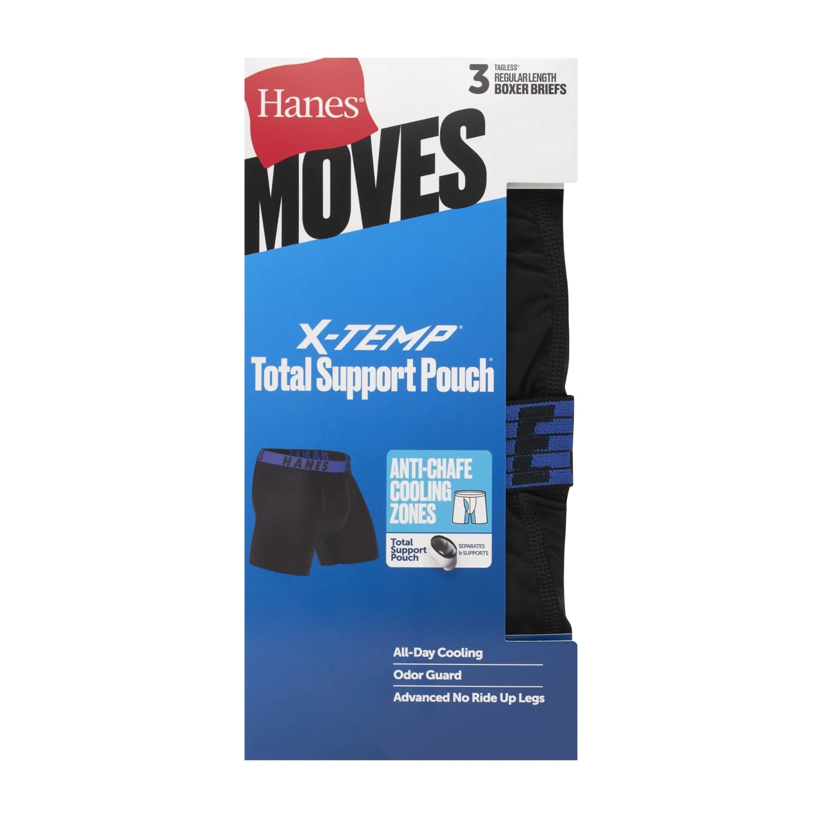 Hanes® Moves X-Temp® Men’s 3-Pack Boxer Briefs “Total Support Pouch~ 6″ Inseam”
