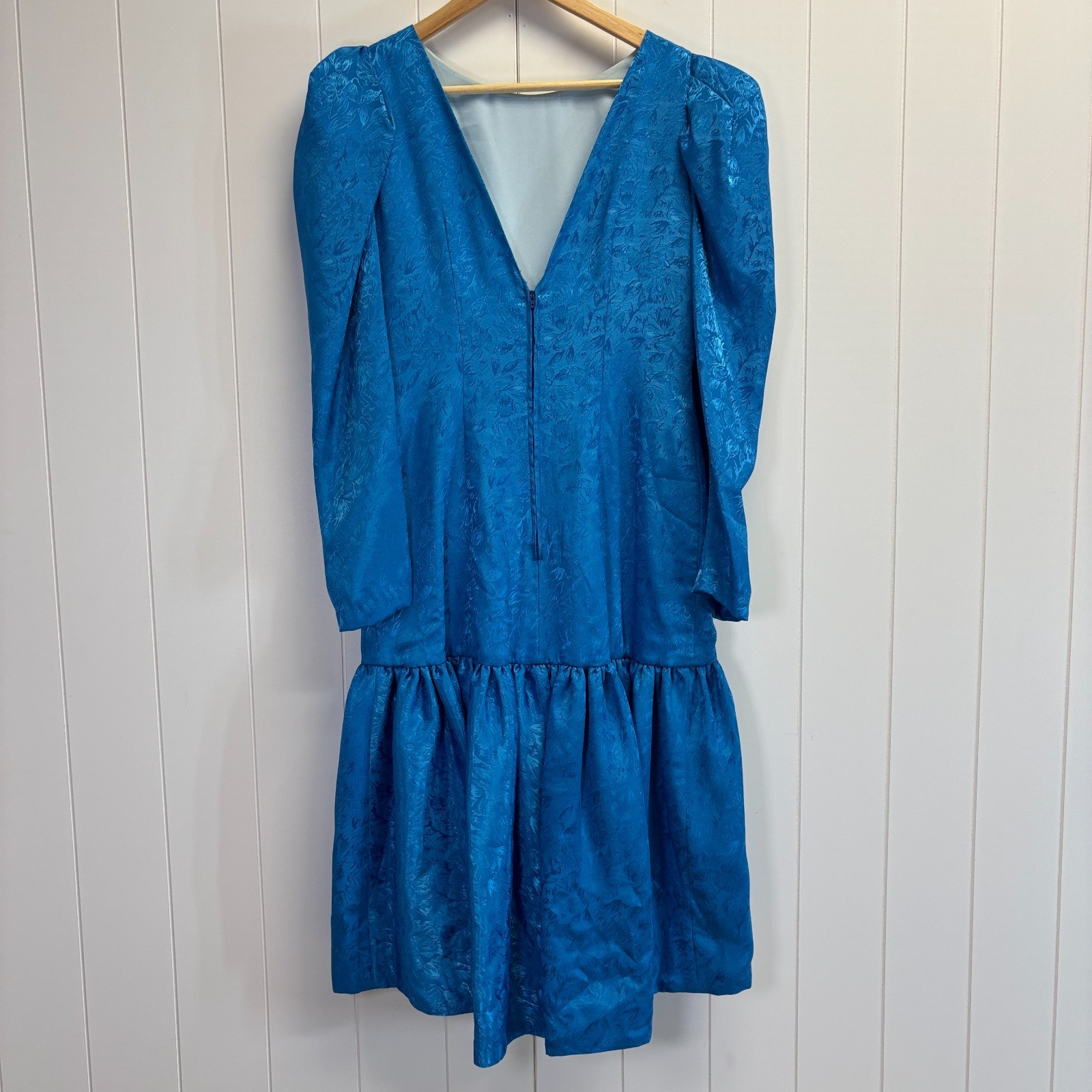 Handmade Womens 80s Vibes Jacquard Puff Sleeve Drop Waist Dress Size S Preppy