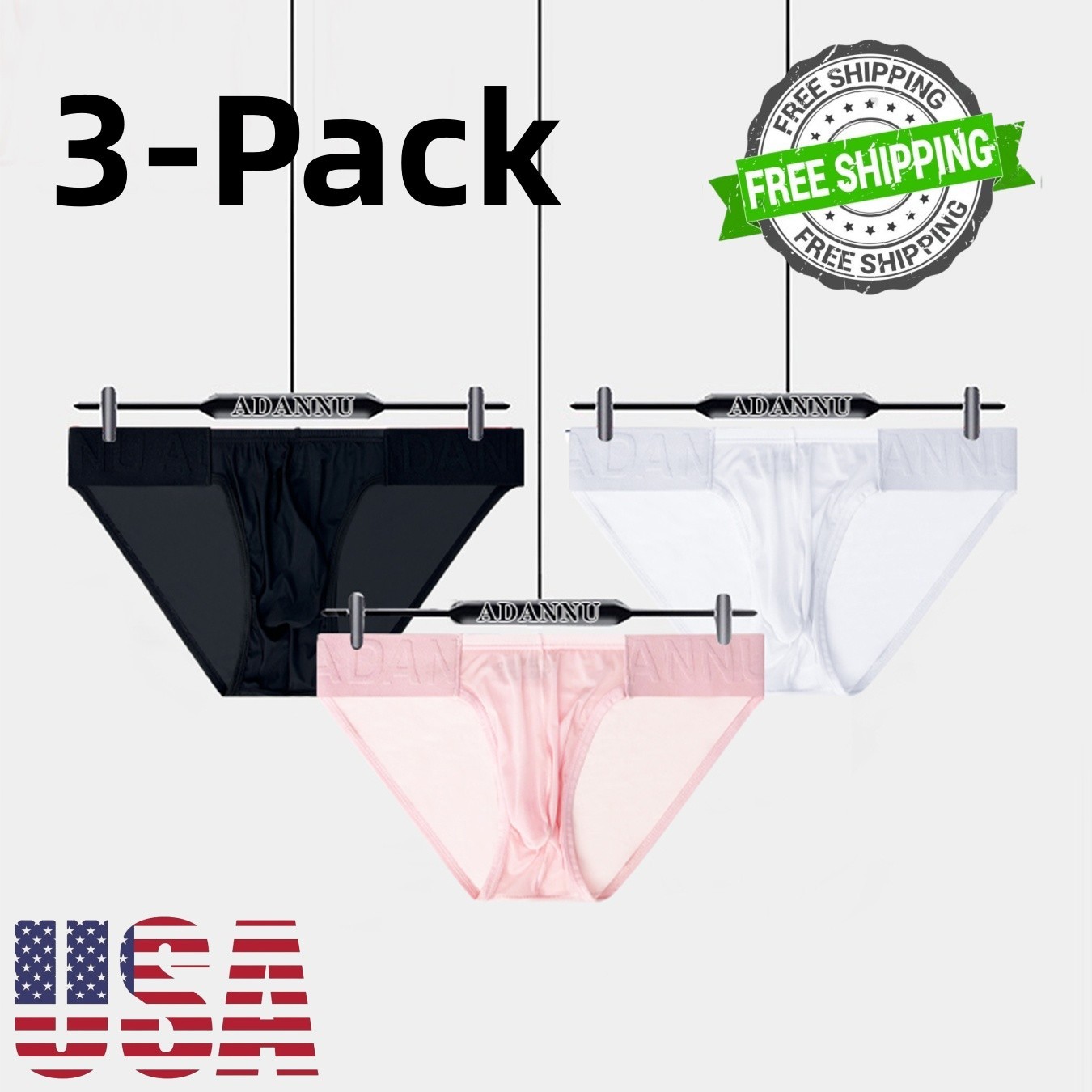 3 Pack Men’s Sexy Ice Silk Briefs Ultra Thin Transparent Underwear Size S