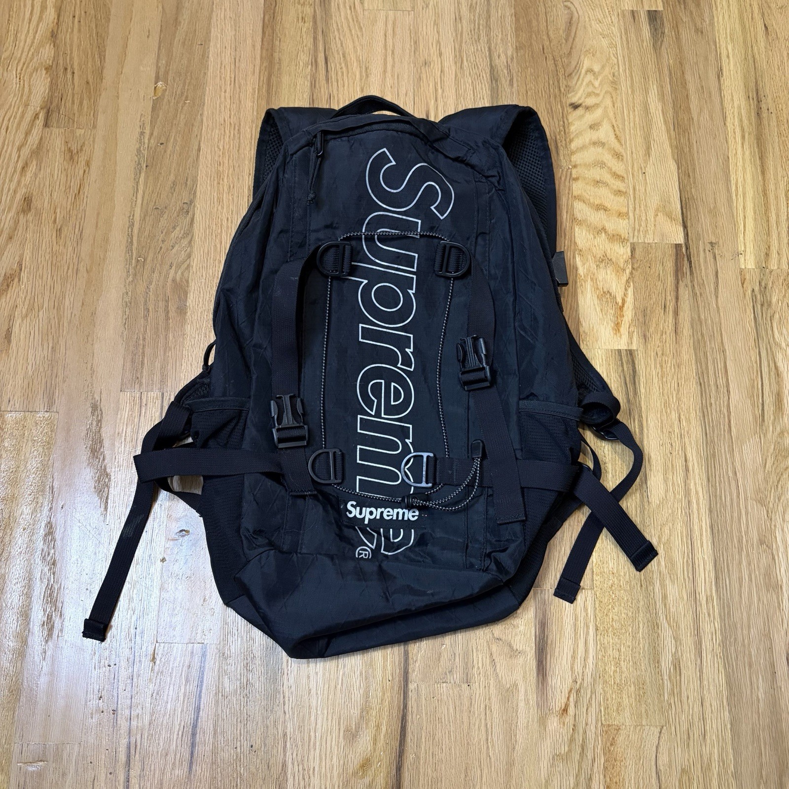 Supreme FW18 backpack Water/Abrasion Resistant Black W Silver Logo Chest Strap