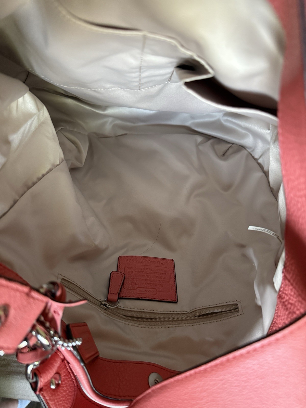 Authentic Coach Avery Pebbled Leather Hobo Bag, F23309, Coral/Sienna, Pre-Owned