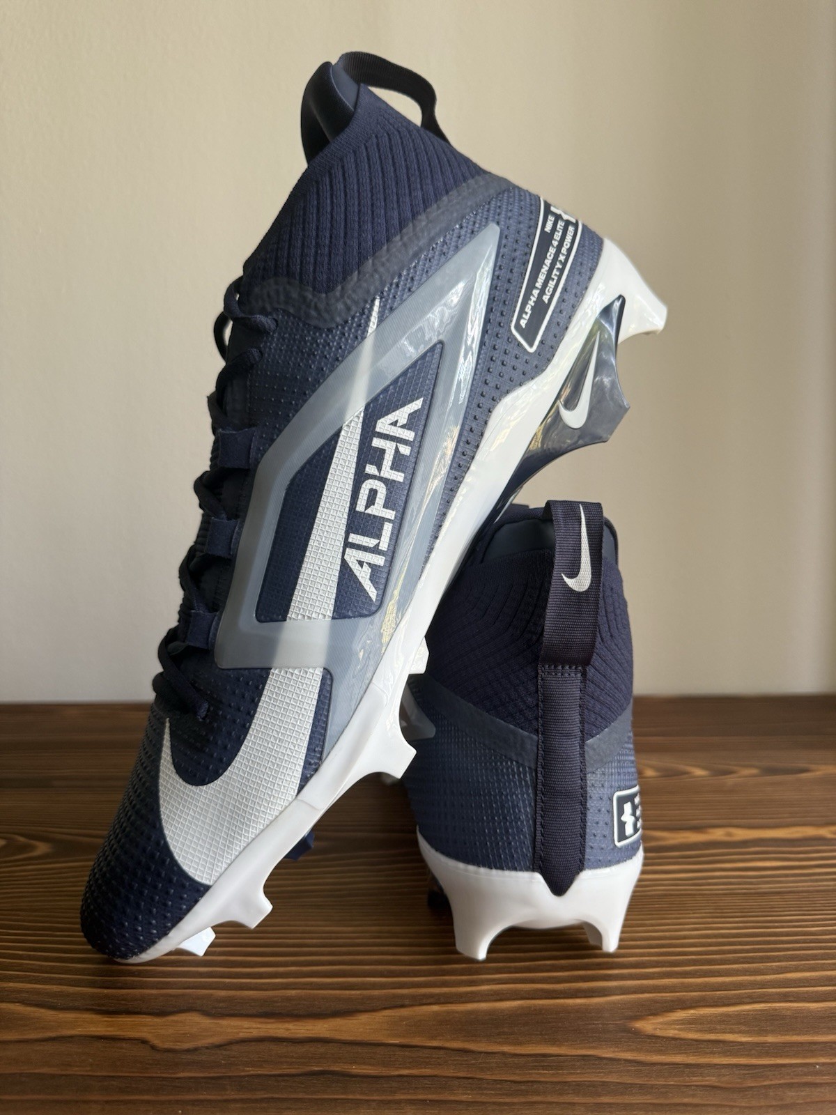 Nike Alpha Menace Elite 4 TB Navy White Football Cleats FZ7701-400 Men’s Size 15