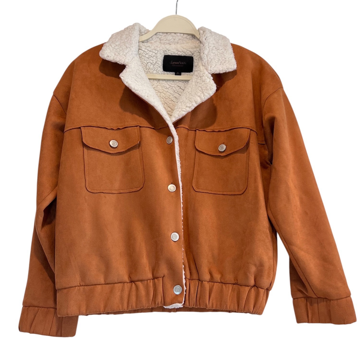 Sweet Rain Women’s Faux Suede Sherpa Lined Jacket Rust Brown Size S Button Front
