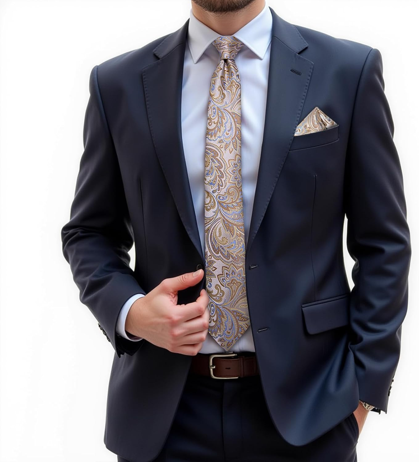 DiBanGu Mens Tie Set Silk Solid Paisley Necktie and Pocket Square Cufflinks C…