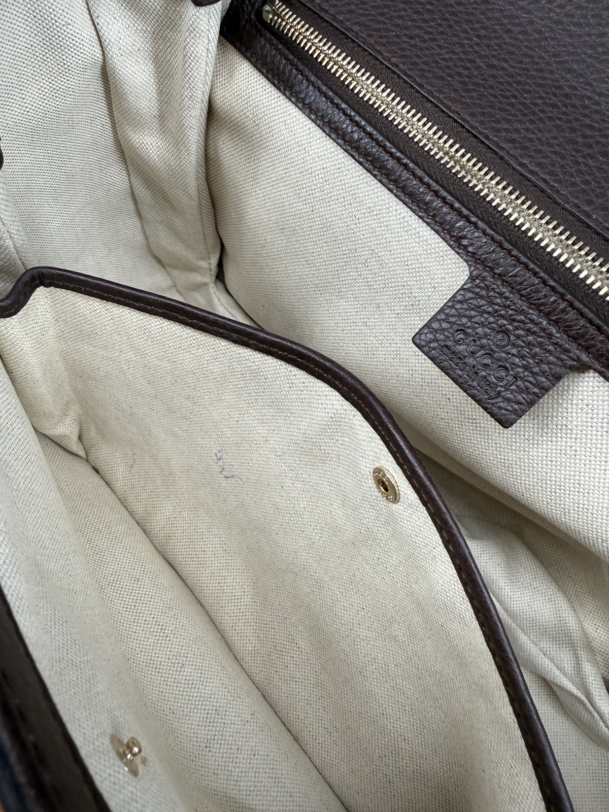 Gucci Beige/Ebony GG Canvas and Leather Large New Bamboo Top Handle Bag