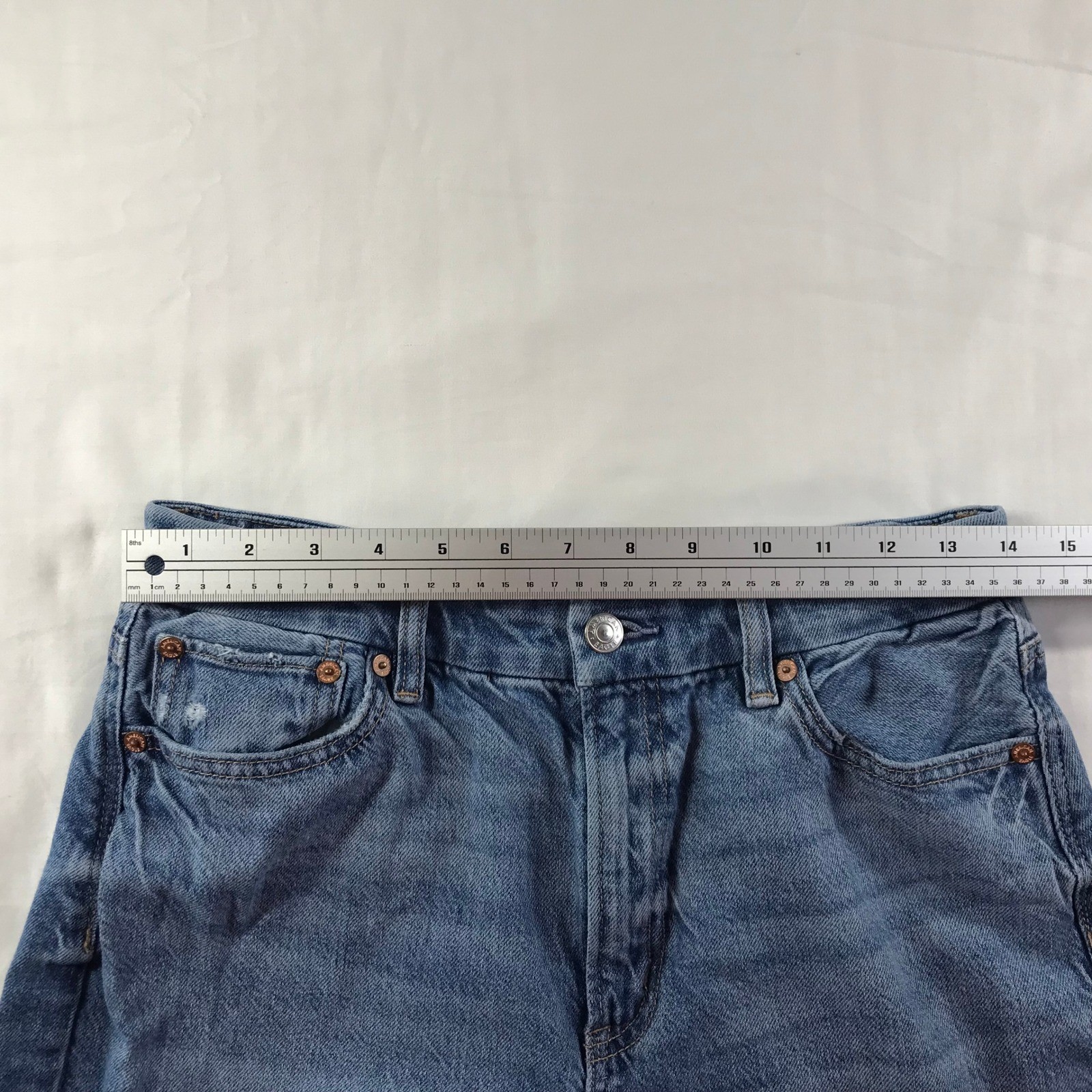 American Eagle Curvy Super High-Rise Baggy Straight Jeans Blue Strigid Size 10