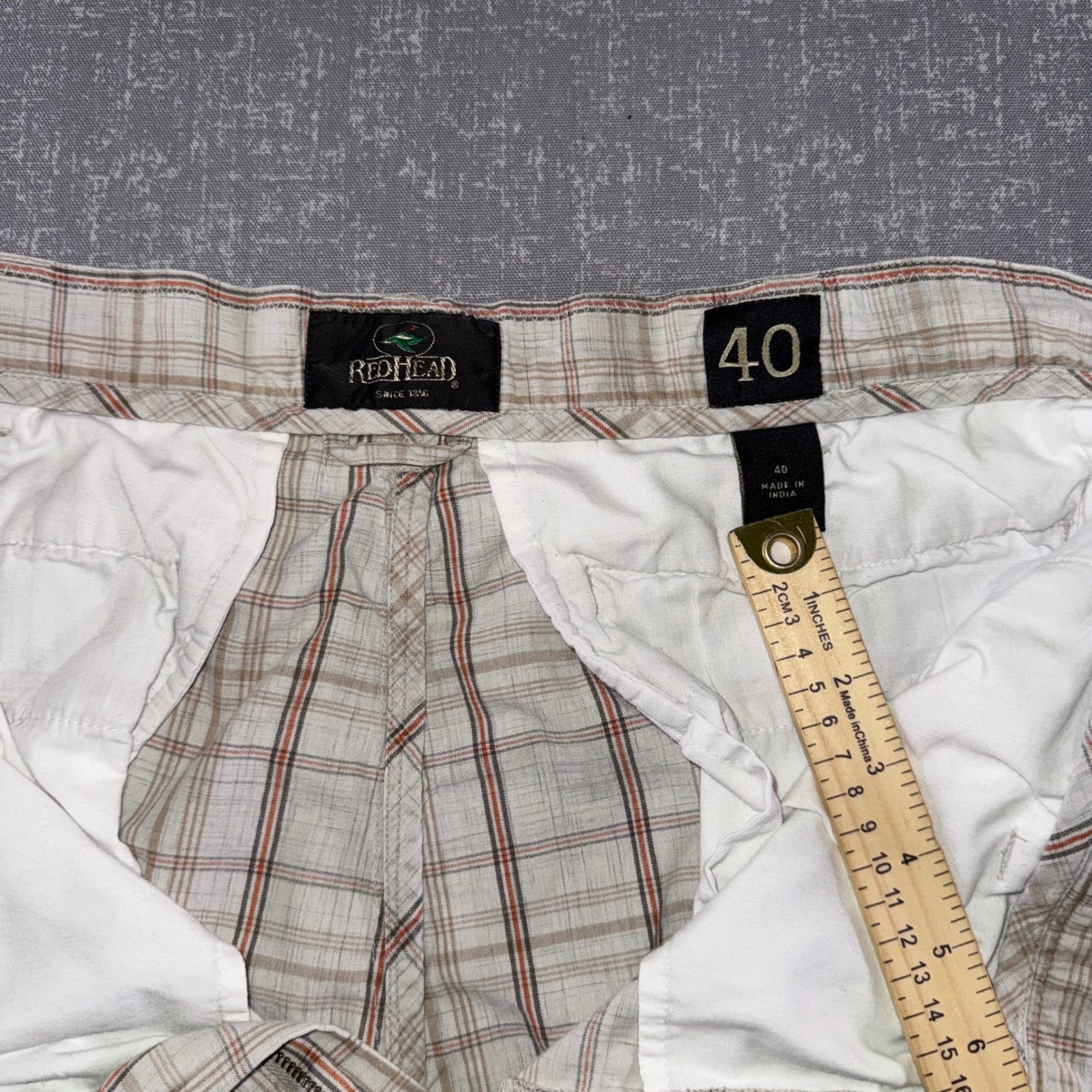 RedHead Mens Plaid Flat Front Shorts Beige Brown Orange Size 40 Casual Outdoor