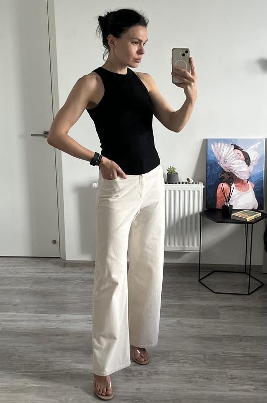 Max&Moi Beige Corduroy Straight Leg Pants Trousers FR 40