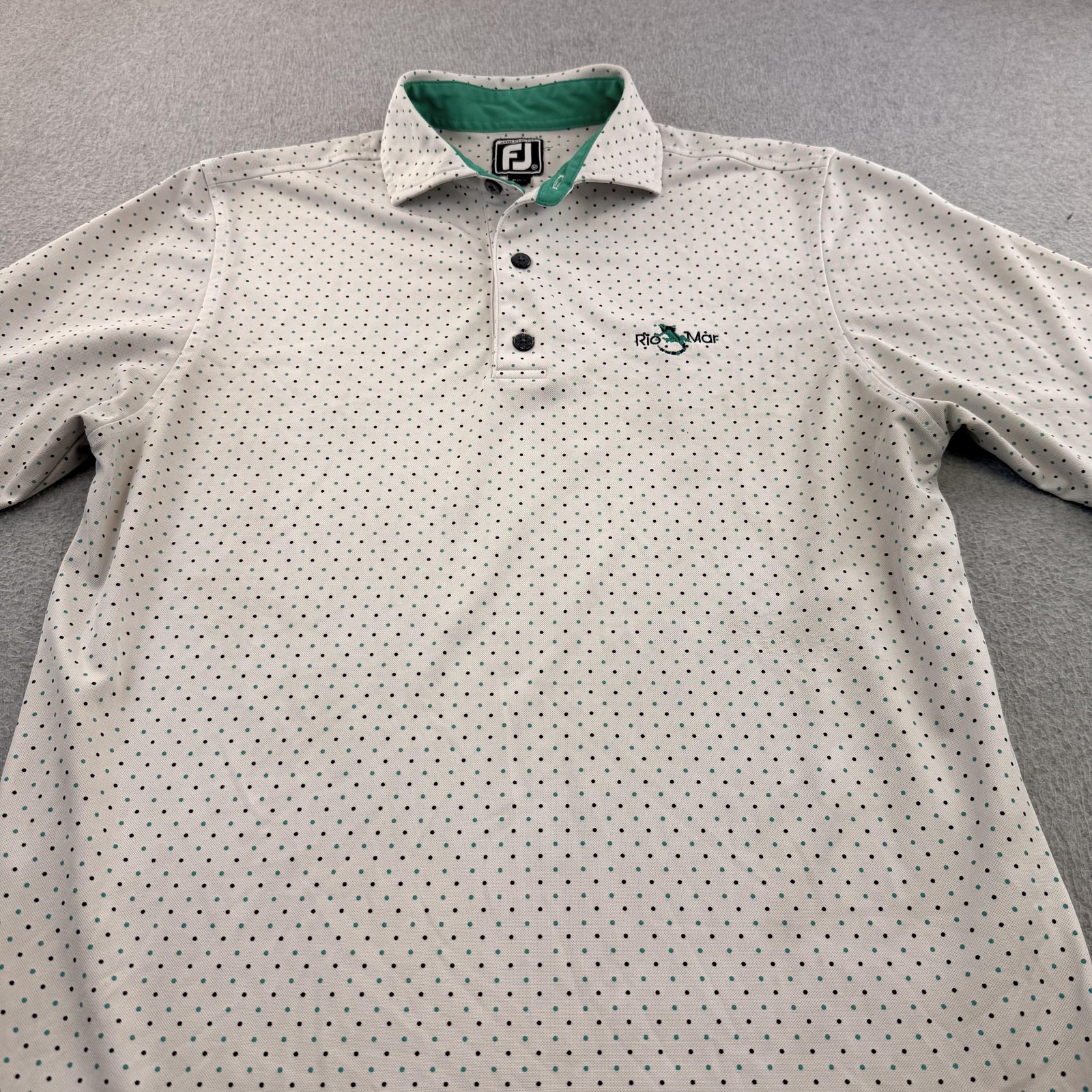 FootJoy Polo Mens Medium White Polka Dot Short Sleeve Rio Mar Golf Shirt