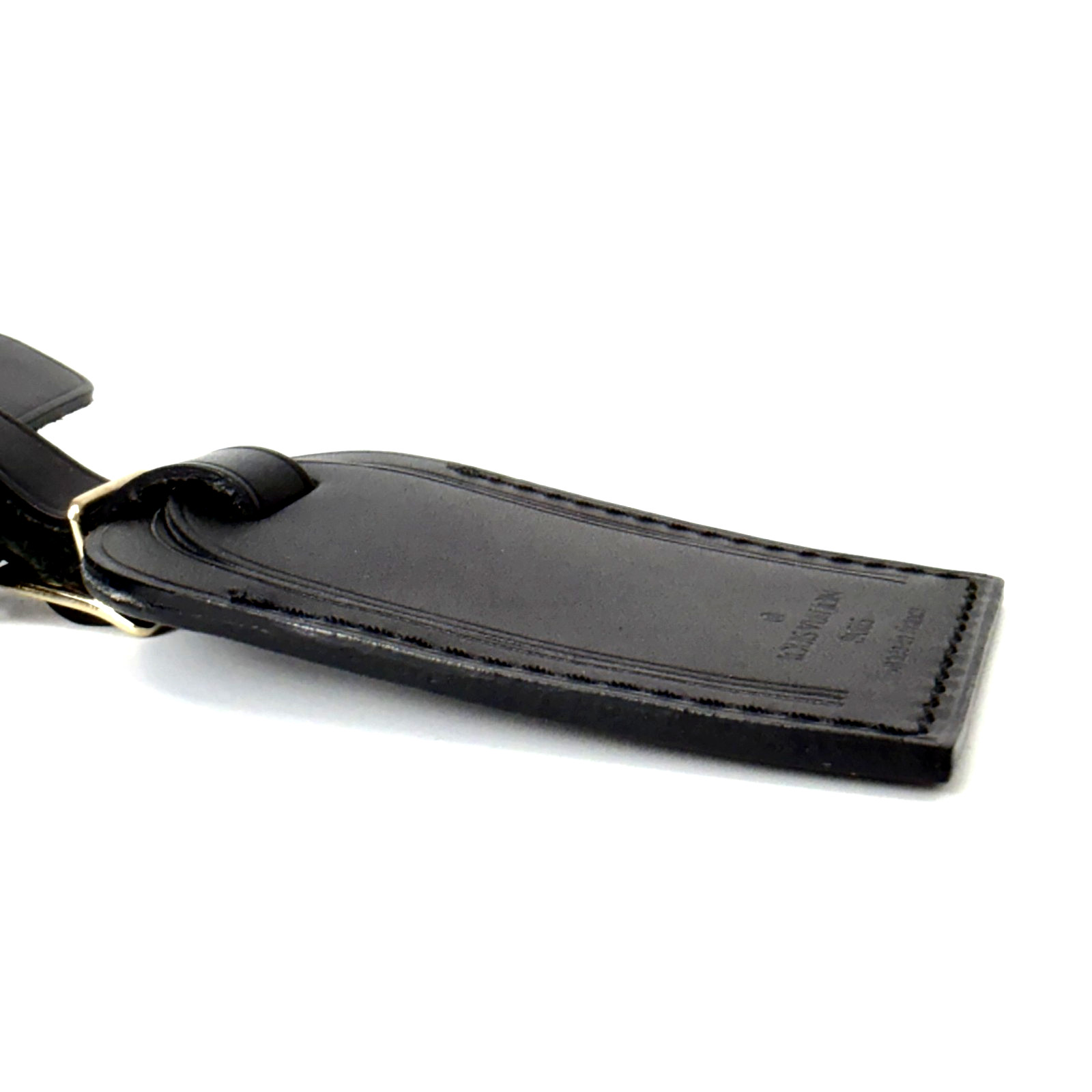 Authentic Louis Vuitton Black Leather Luggage Name Tag & Poignet Set Used Japan