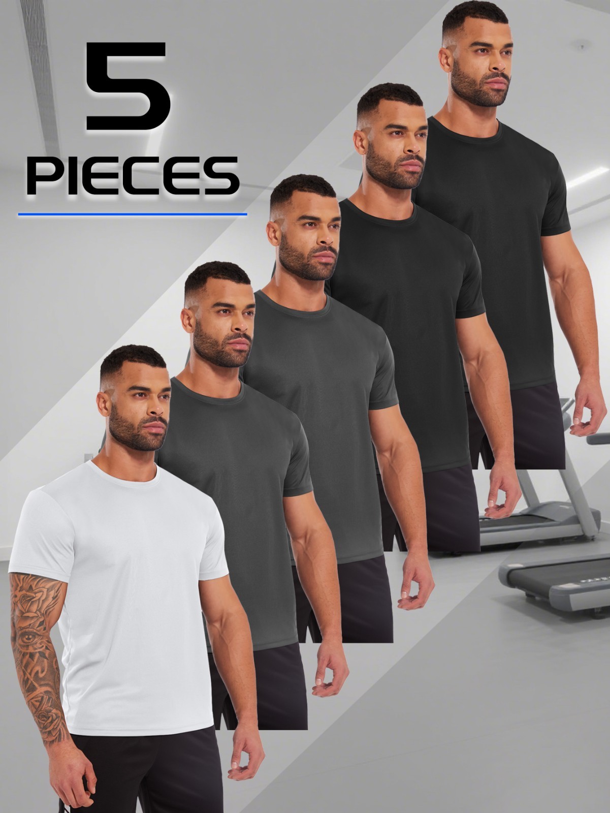 5 Pack Men’s Running T-Shirts Sports Gym Outdoor Fitness Quick Dry Workout Mixed
