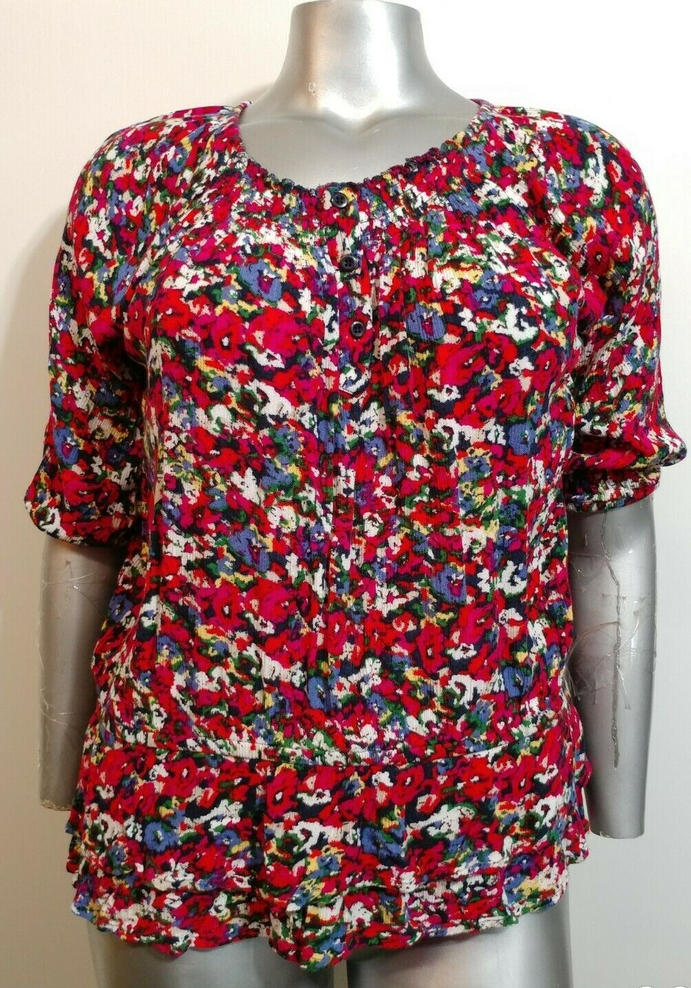 Women’s PETITE WESTBOUND TOP BLOUSE Size PL Floral 100%Rayon Peplum elastic neck
