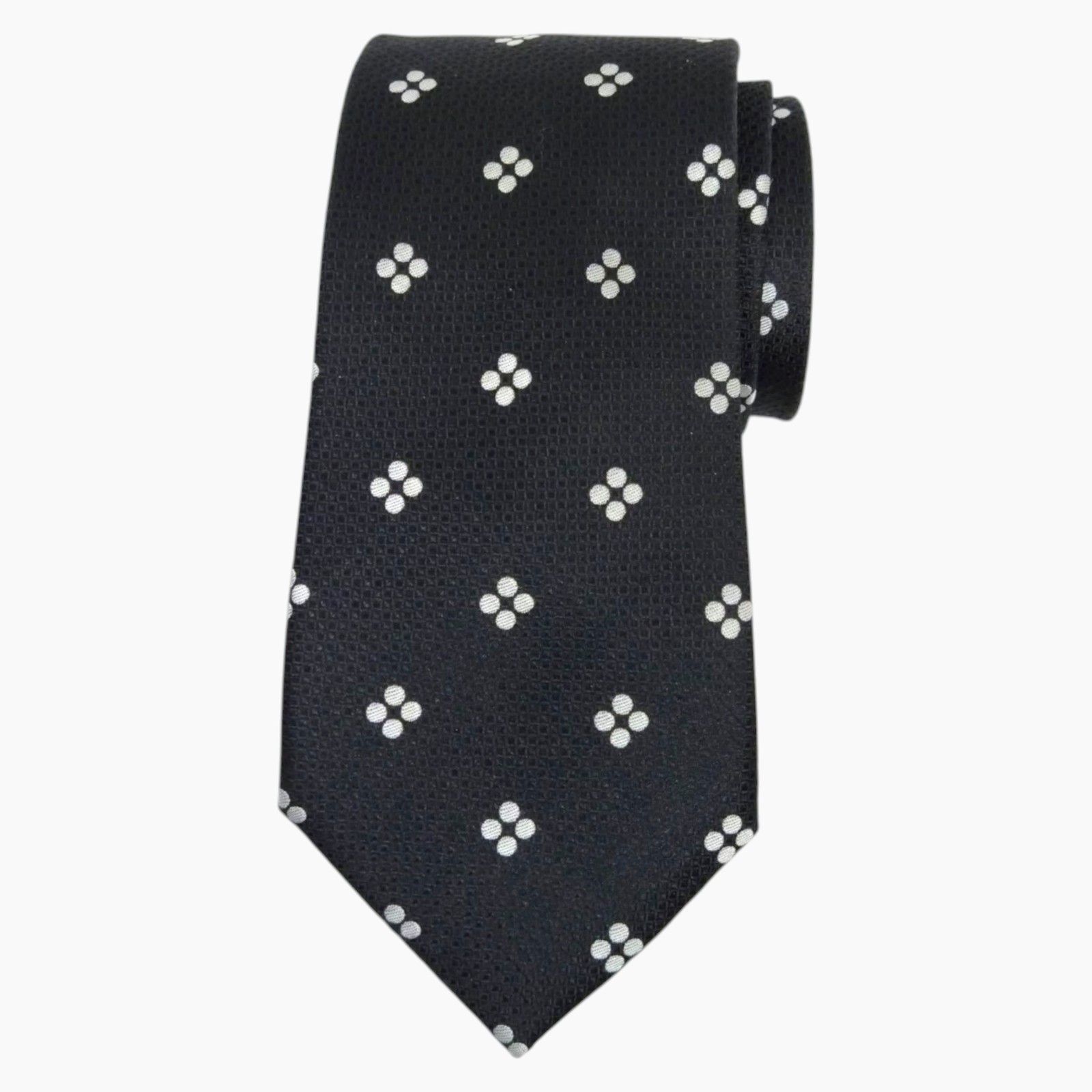SEAN JOHN Mens Silk Tie Black Silver Geometric Dot 3.25 Classic Designer Necktie