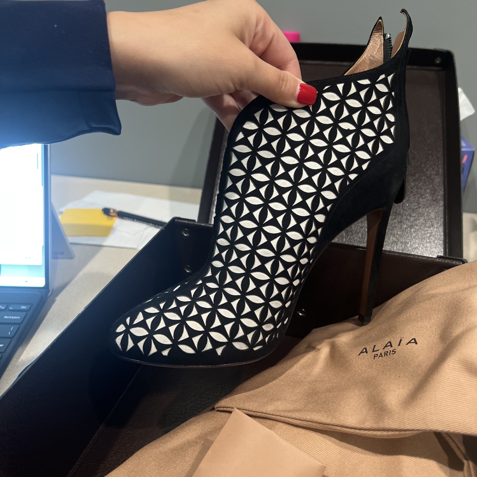 Alaia Suede Printed Closed Toe Heels