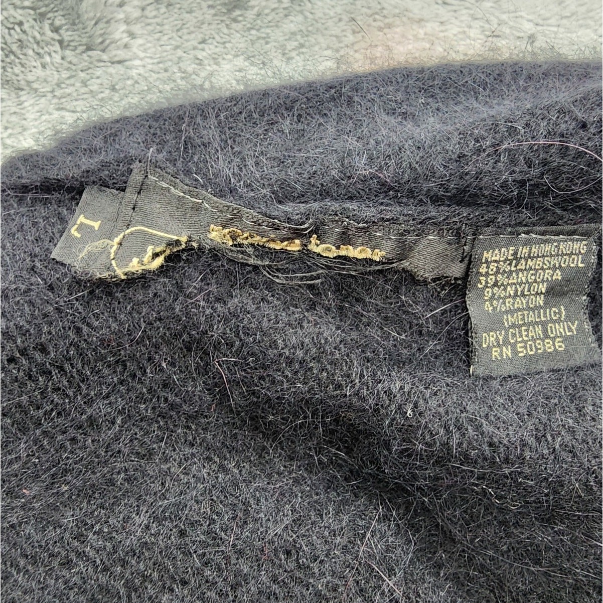 Vintage Renee Tener Jeanne Pierre Sweater Womens L Black Silver Wool Angora Knit