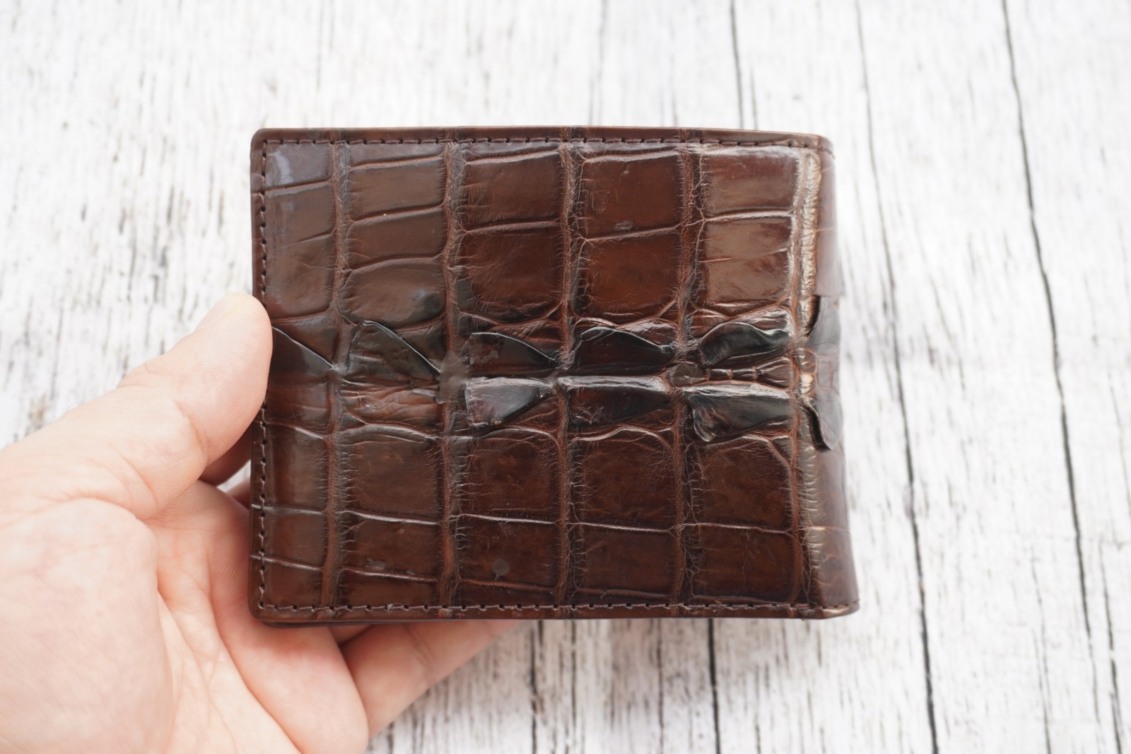 Brown Real Crocodile Alligator Hornback Skin Leather Men’s Bifold Wallet #P27