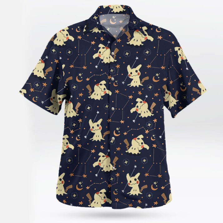Mimikyu Night Sky Hawaiian Shirt Pokemon Inspired Starry Aloha Style