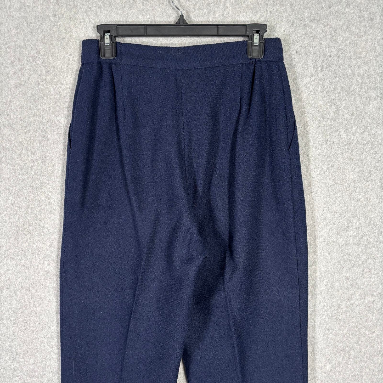 Vintage Pleated Wool High Rise Pants Womens 11 12 Navy Trousers Lined Slacks
