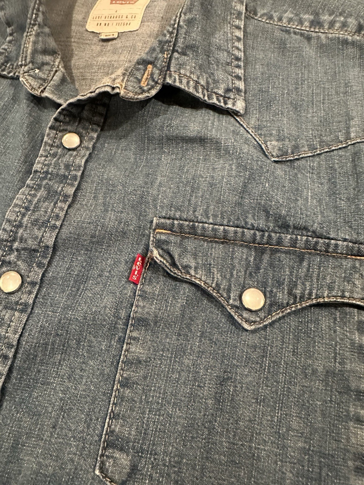 Levi’s 3LYLW2262 Men’s Large Denim Western Shirt Pearl Snap 100% Cotton