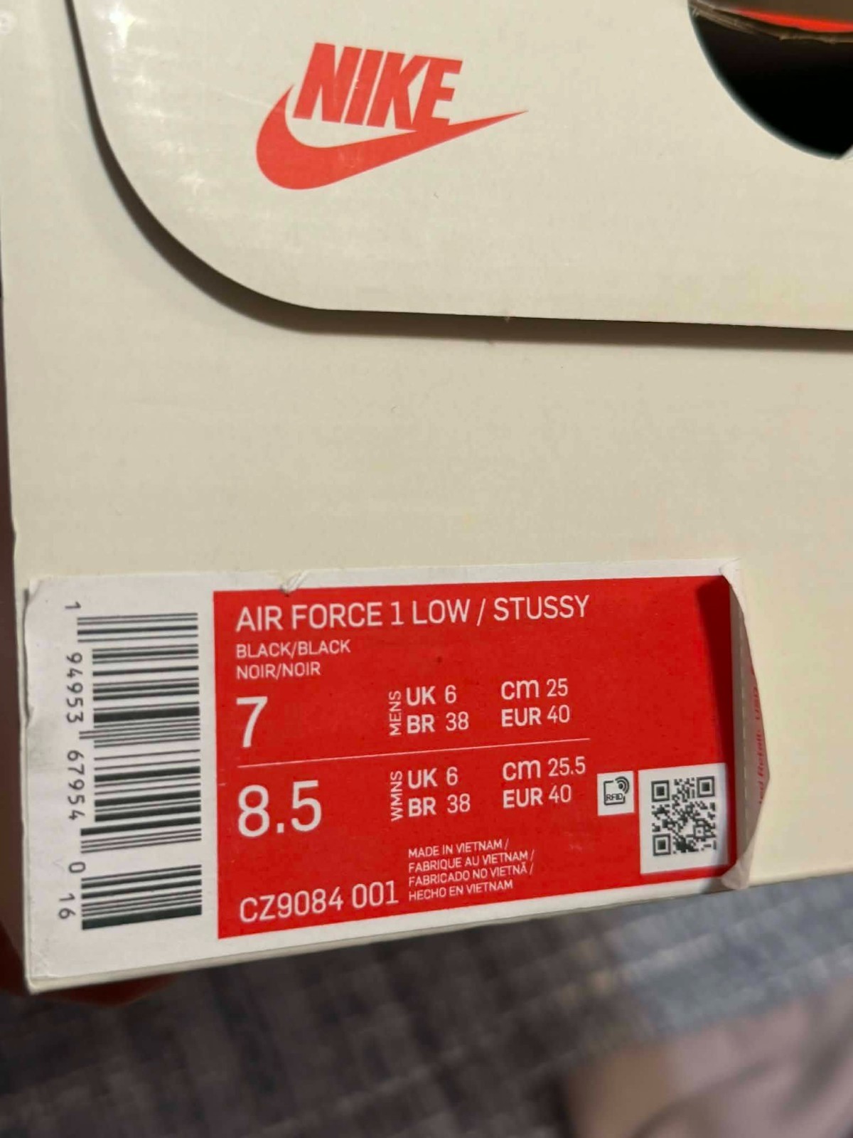 Size 7 – Nike Air Force 1 Low Stussy Black