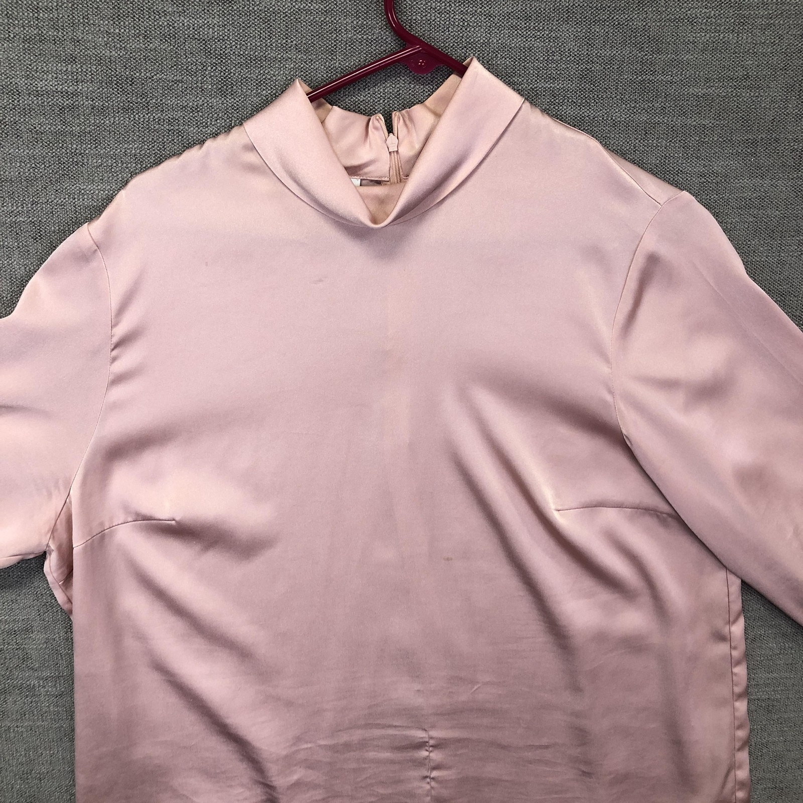 Vintage Pendleton Blouse Womens 16W Pink Satin Dressy Mock Neck Long Sleeve Top
