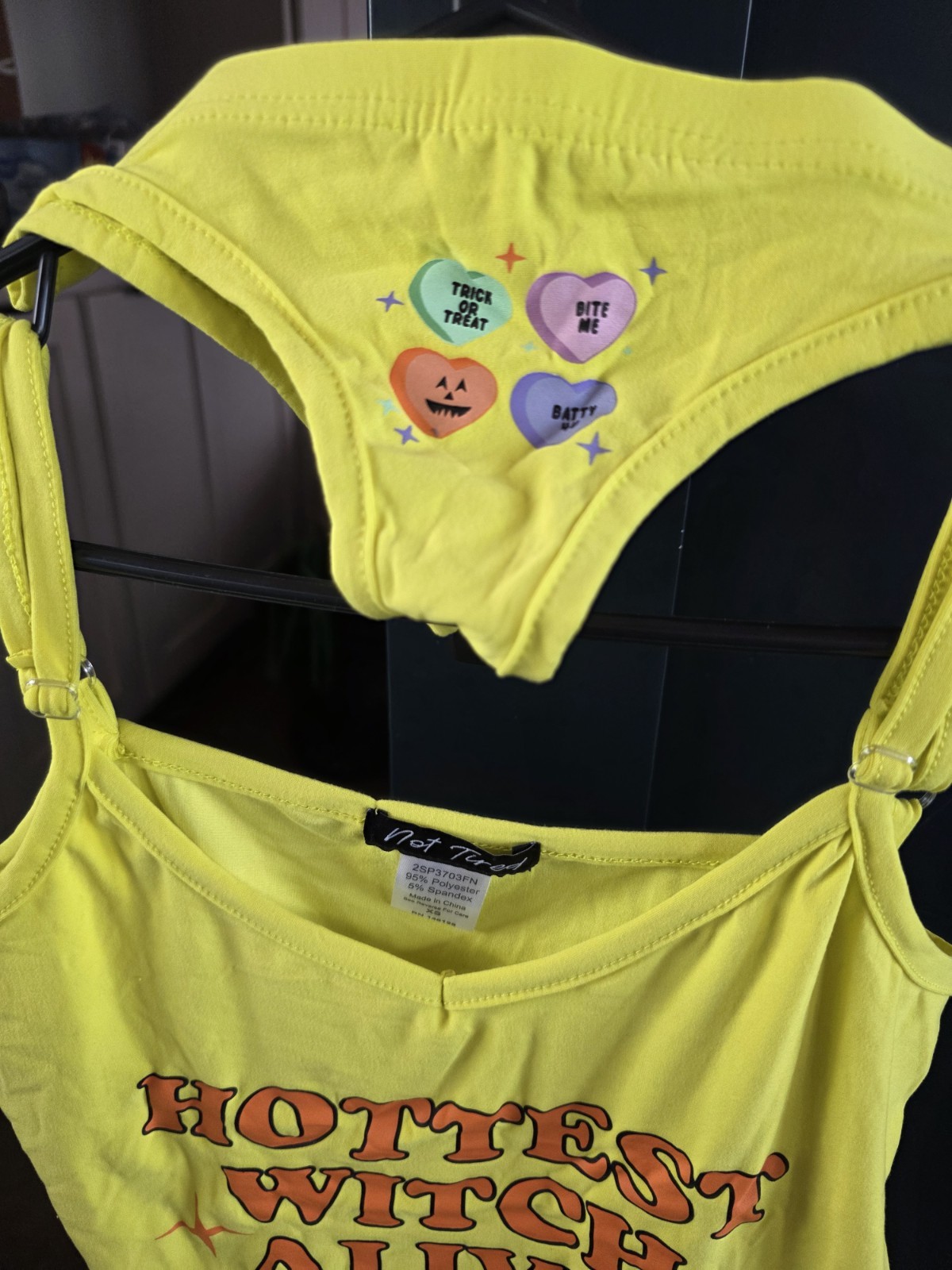 Not Tired Yellow Graphic Print Adjustable Strap Halloween Tank Top Women’s