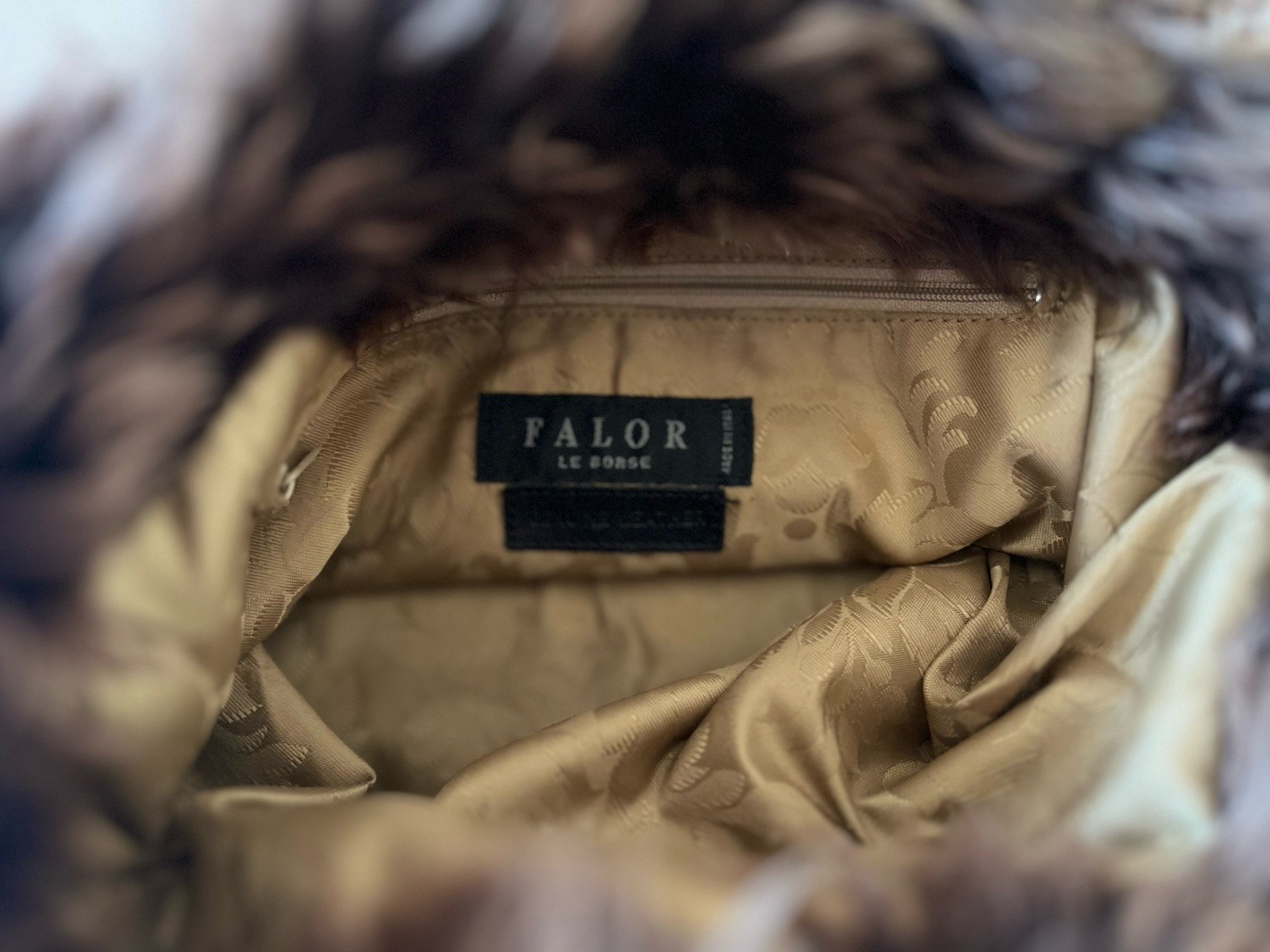 Falor Le Borse Leather Brown Woven Purse w/ Faux Fur Made in Italy SALE!