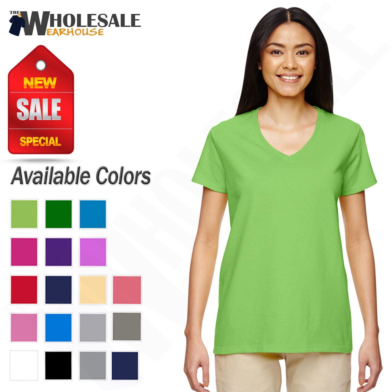 NEW Gildan Women’s Heavy Cotton Short Sleeves Ladies V-Neck T-Shirt M-G500VL