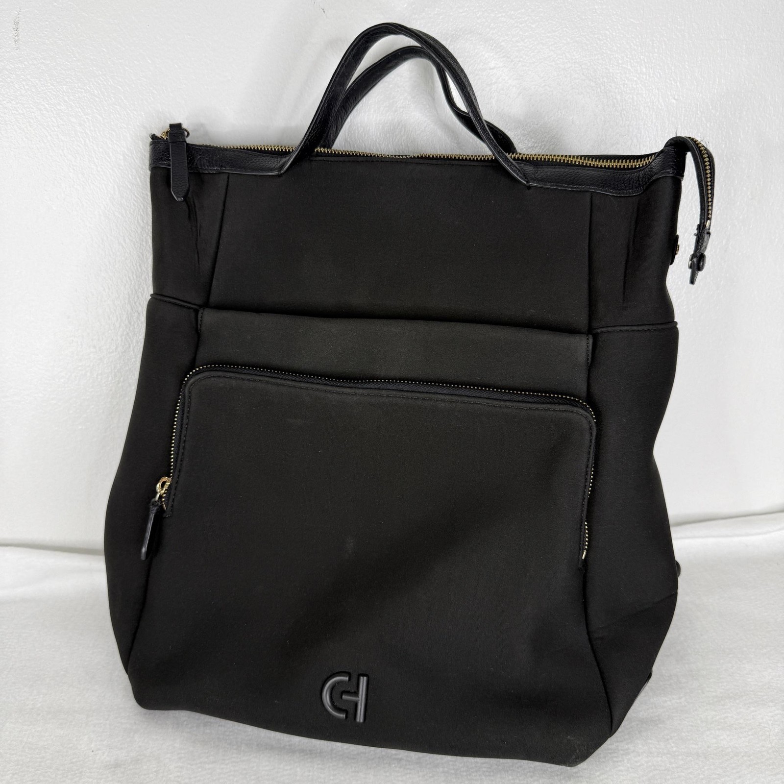 Cole Haan Backpack Grand Ambition Neoprene Large Black Leather Trim Travel Bag