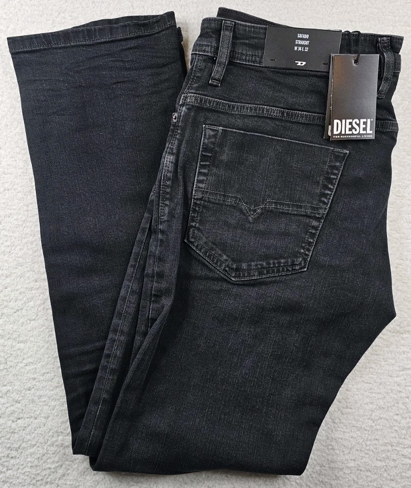 Diesel Safado RB064 Straight Fit Low Waist Mens Jeans Button Fly Black 34×32