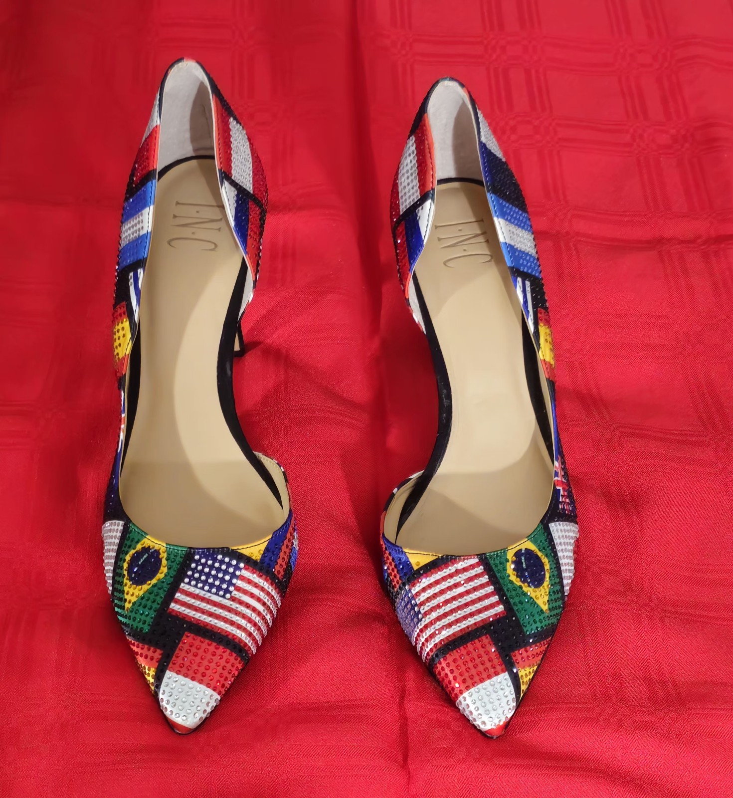 International Flag Inspired World Cup Rhinestone Pumps INC Women’s Size 10