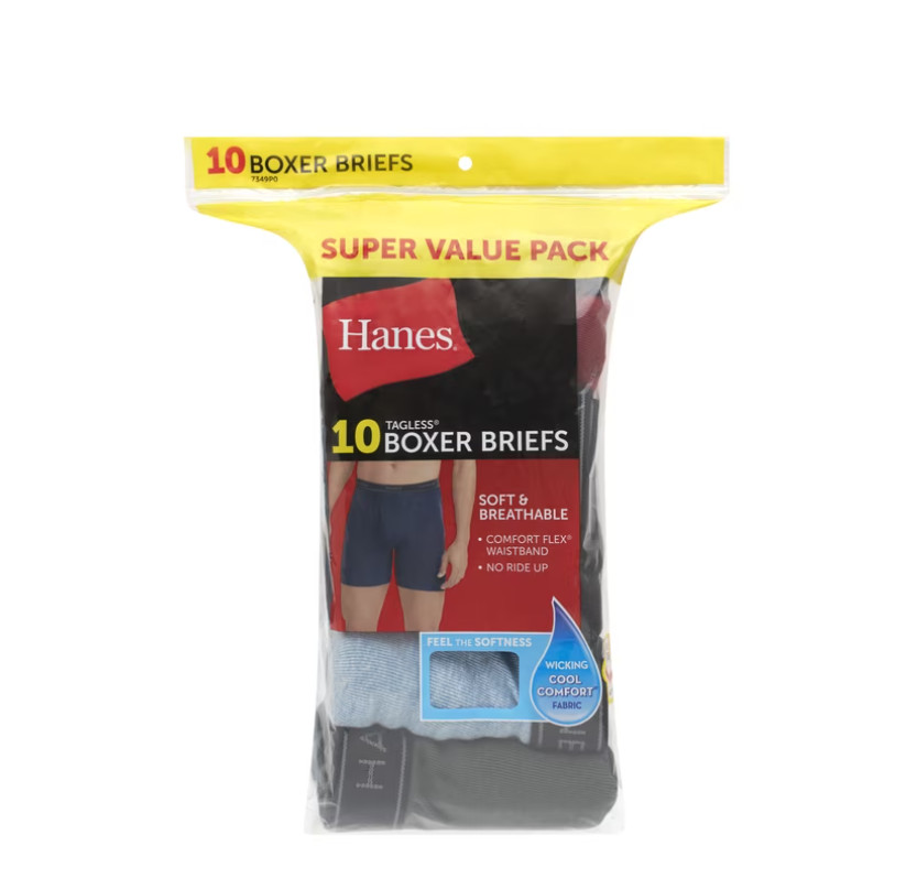 Hanes Men’s Super Value Pack Assorted Boxer Briefs, 10-Pack Soft and Breathable
