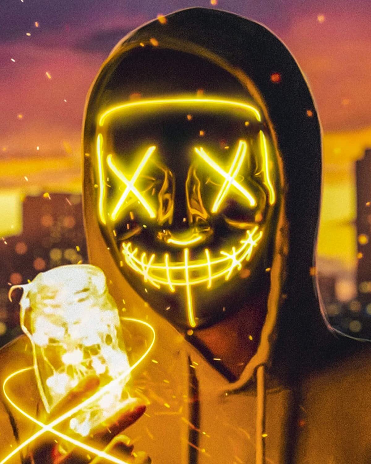 Halloween Mask LED Light Up Purge Mask Costume Halloween Masks Costume Yellow US