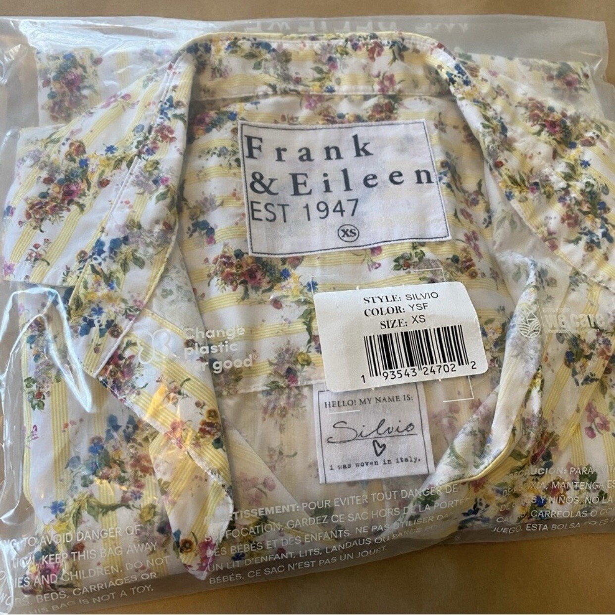 NWT Frank & Eileen Yellow Stripe Floral Button-Up Shirt